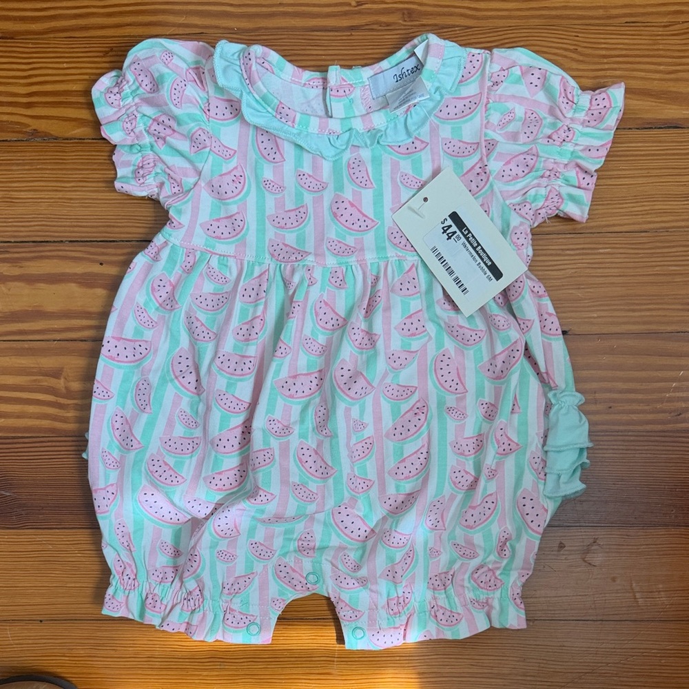 NWT Ishtex Pink Watermelon Print Baby Romper bubble